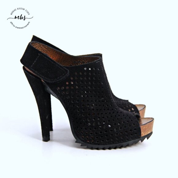 Pedro Garcia Candela Perforated Suede Platform Heels EU 37 US 6.5 - Picture 1 of 14